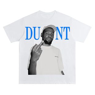杜兰特美式复古数码直喷印花圆领短袖水洗做旧高街纯棉T恤宽松潮