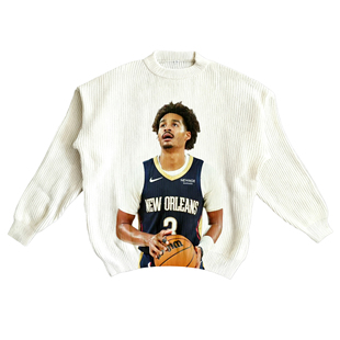 原创普尔数码直喷印花美式大印花秋冬保暖毛衣潮男女白色针织衫