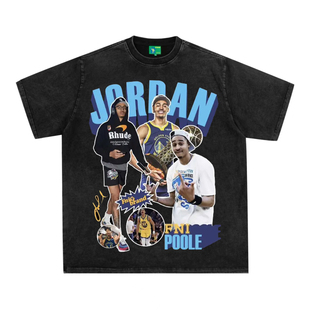 普尔美式复古数码直喷印花圆领短袖水洗做旧高街潮纯棉T恤宽松男