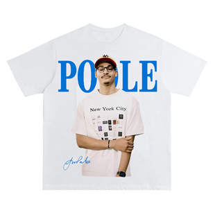 普尔美式复古数码直喷印花圆领短袖水洗做旧高街潮纯棉男T恤宽松