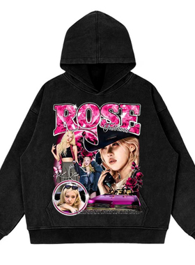 rose朴彩英美式数码直喷透气印花美式复古圆领高街潮休闲连帽卫衣
