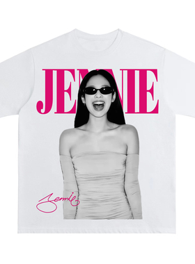 jennie美式复古数码直喷印花圆领短袖水洗做旧高街纯棉T恤宽松男