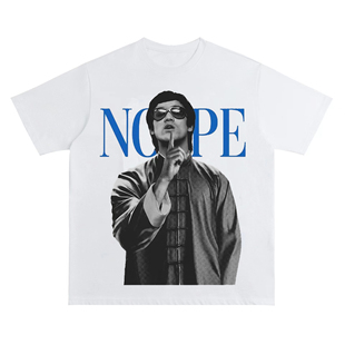 李小龙美式复古数码直喷印花圆领短袖水洗做旧高街潮牌纯棉T恤男