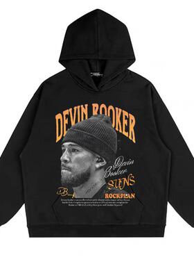 Devin布克美式复古数码直喷印花宽松潮水洗帽衫高街卫衣百搭外套