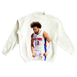 原创坎宁安数码直喷印花美式大印花秋冬保暖毛衣潮男女白色针织衫