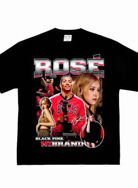 罗斯rose美式复古印花短袖朴彩英潮牌ins纯棉情侣T恤半袖oversize