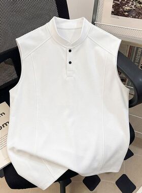 现货250g华棉亨利领解构大码无袖背心男DT6165
