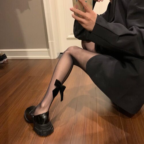 蝴蝶结黑丝袜性感美腿薄款显瘦