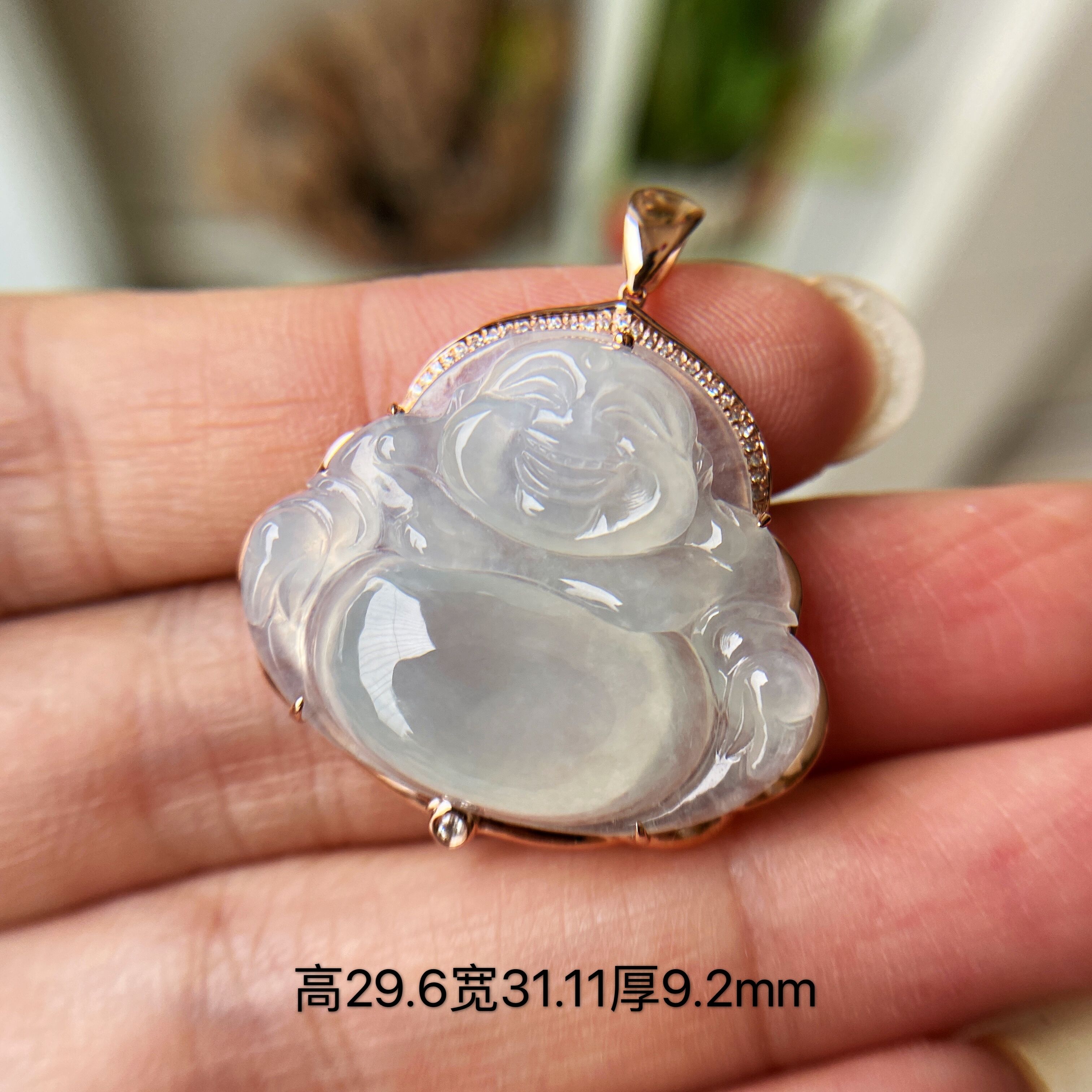 好翠缘 18k金包边玉佛女款吊坠天然缅甸玉翡翠弥勒佛坠子挂件