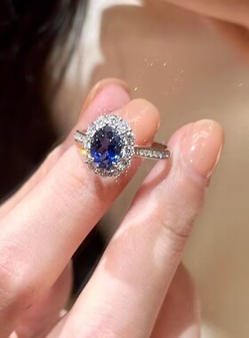 蓝色锆石开口戒指女轻奢小众高级感2026年新款贵气百搭食指戒指环