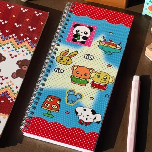 原创麻薯飞行日记A6线圈本昭和复古彩页横线本学生diy记事手账本