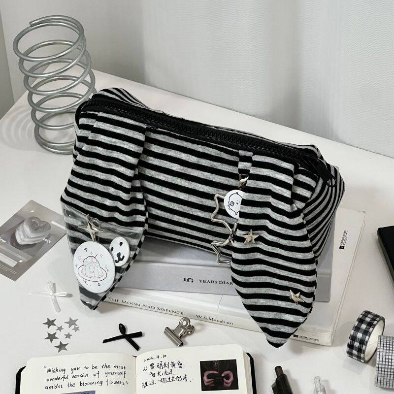 韩系ins条纹兔子笔袋痛包大容量高颜值学生文具收纳袋小众化妆包