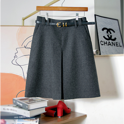 秋冬条纹毛呢半身裙知识分子中裙