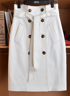 2022春秋高腰显瘦半身裙卡其色半裙英伦风直筒中裙过膝百搭纯色裙