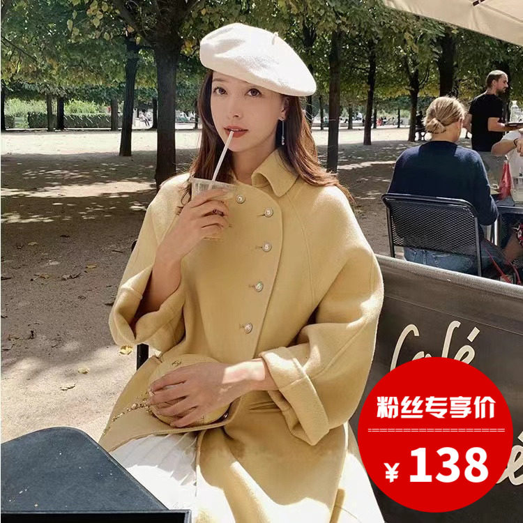 【15】春装新品双面羊绒大衣女双排扣中长款通勤长袖羊毛呢外套