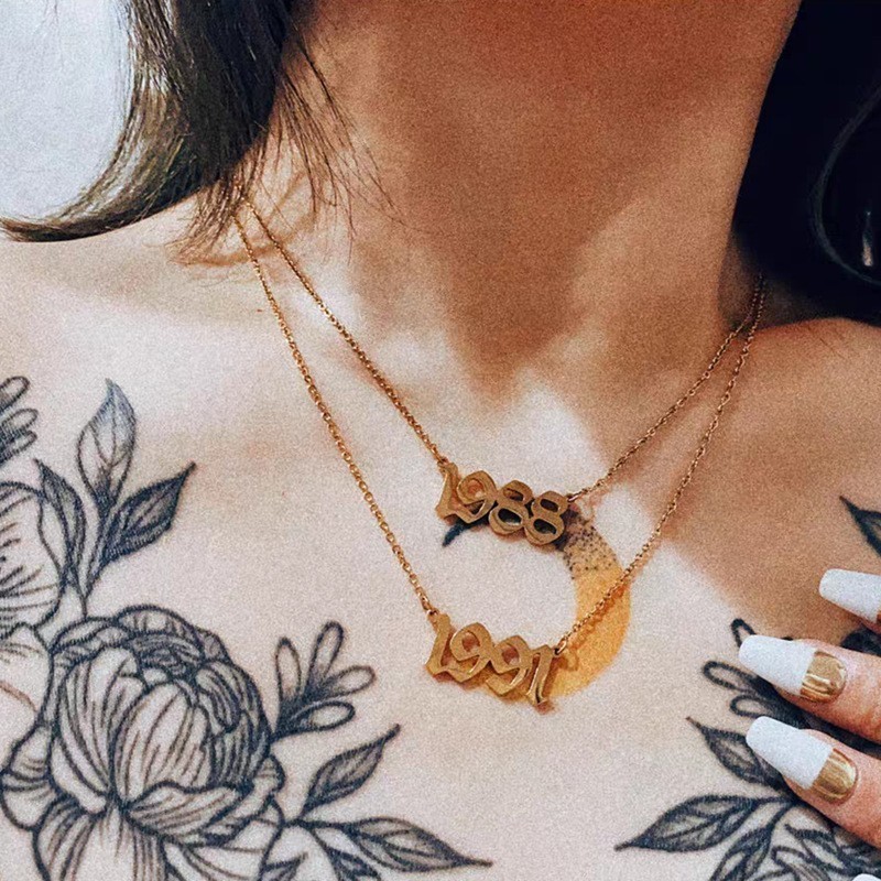 欧美INS数字钛钢不易褪色锁骨链