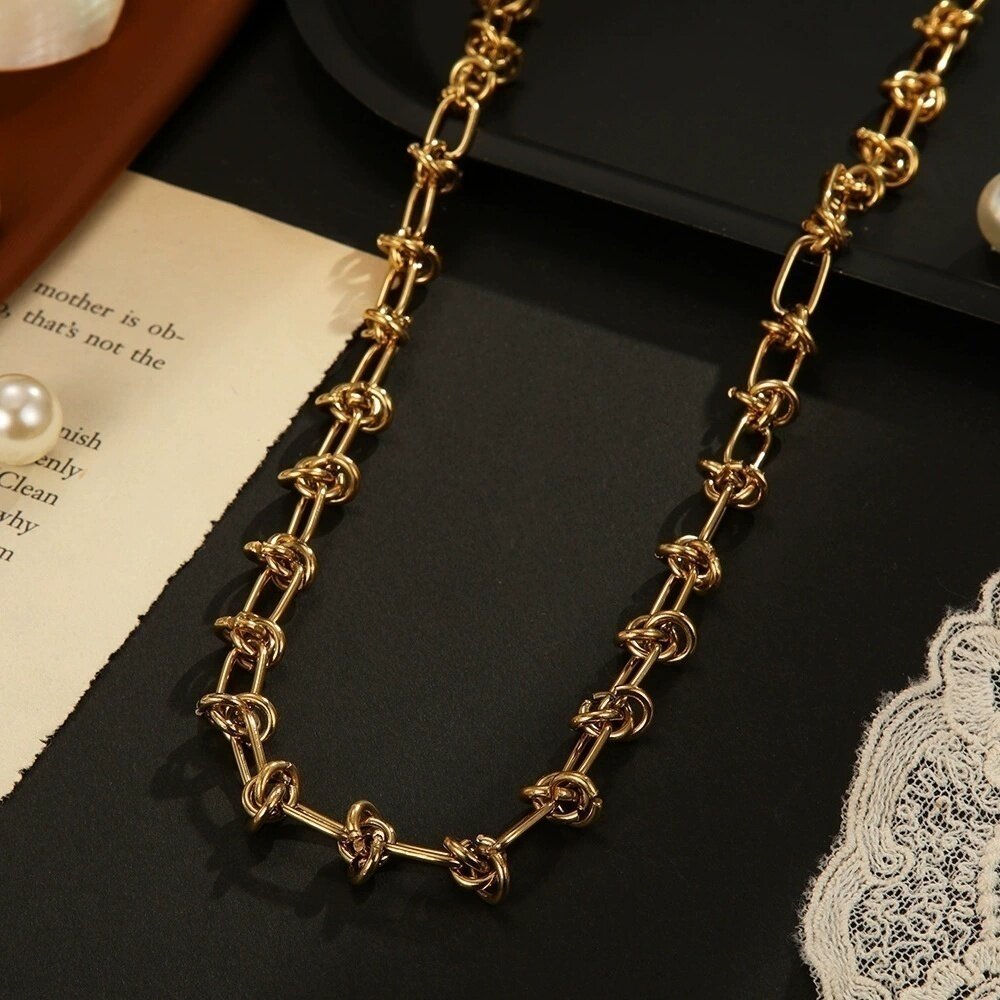 欧美简约打结钛钢项链女摩登个性嘻哈夸张设计锁骨链女士