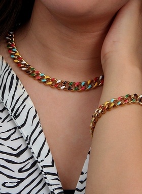 欧美ins摩登复古流行锁骨链饰品女 小众设计不锈钢滴油古巴链项链