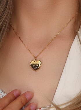 欧美ins摩登简约锁骨链饰品Daddy's Little Girl桃心文字吊坠项链