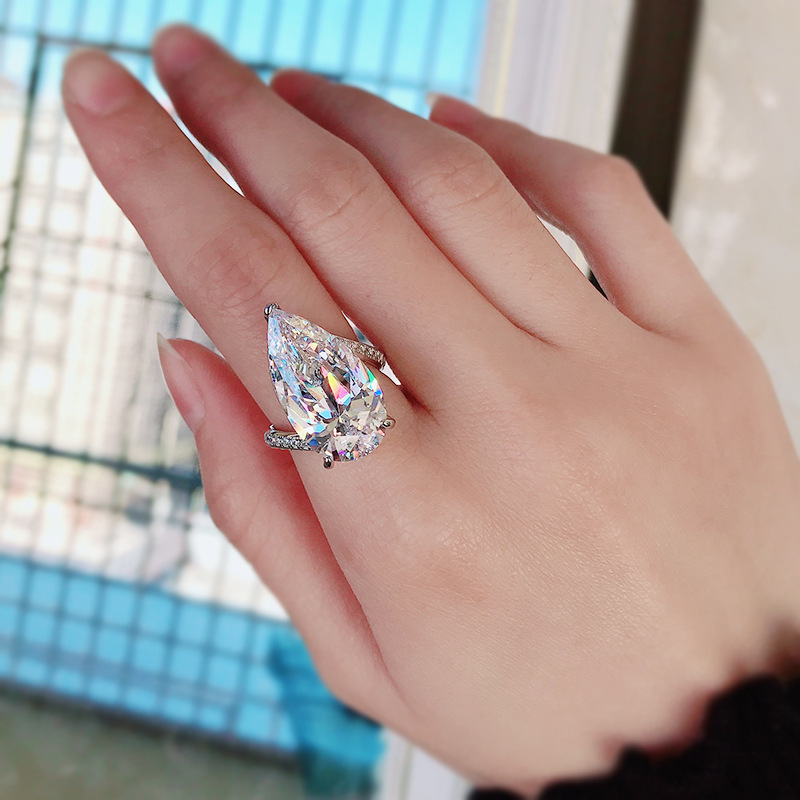 经典款珠宝925银仿真高碳钻戒大水滴12*22豪华求婚结婚戒指手饰女
