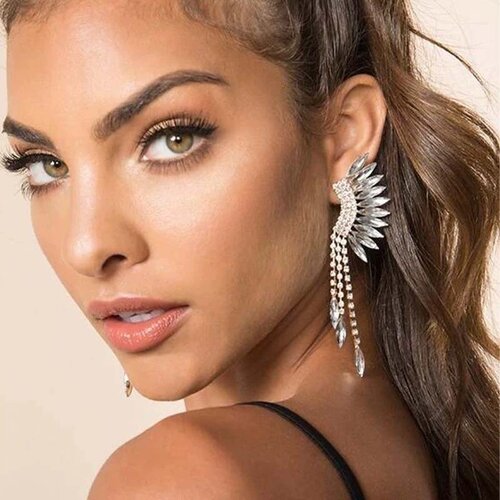 跨境爆款水滴满钻耳环 欧美时尚流苏满钻吊坠耳饰Tassel earrings