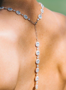 欧美优雅水滴新娘后背链奢华婚纱水晶项链身体链锁骨链 Necklace