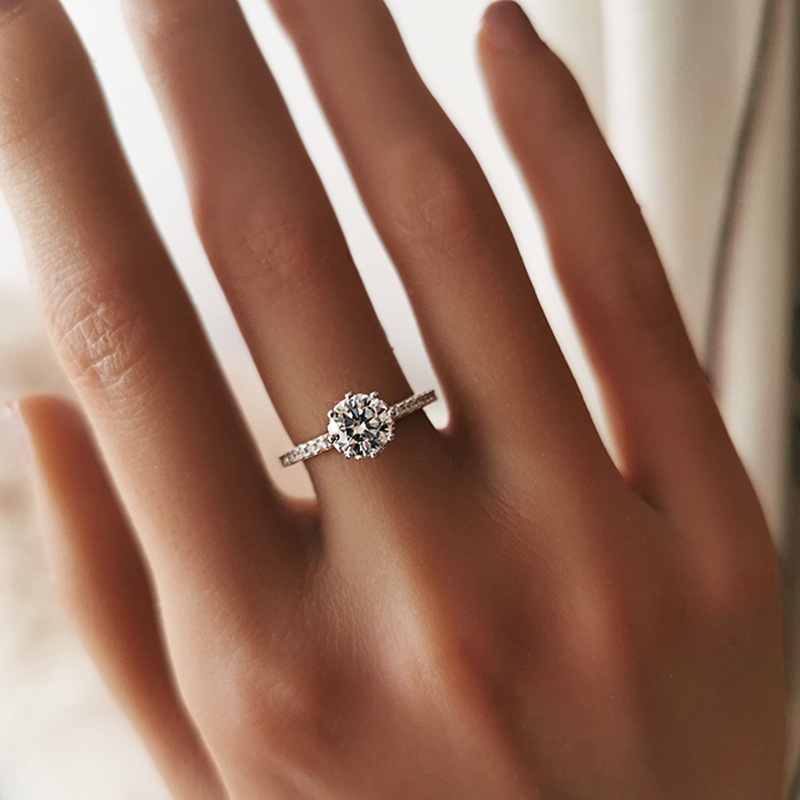 经典款珠宝新款灵动款八爪圆形女单钻戒S925银戒指环女跨境wish