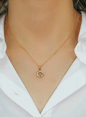 欧美摩登潮流流行项坠饰品 不锈钢镀18K金色镂空锆石笑脸吊坠项链