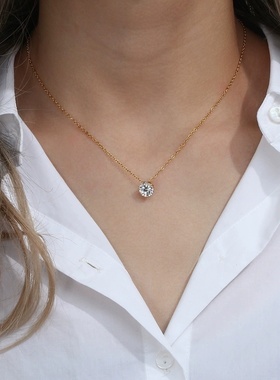 欧美网红同款镶锆项坠饰品 小众潮流不锈钢白色锆石皇冠吊坠项链