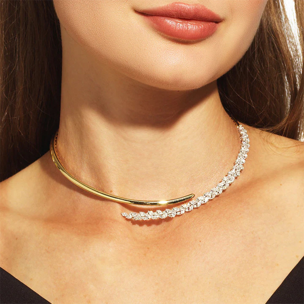 欧美麦穗元素新款树叶项圈简约锆石锁骨链百搭花卉项饰女necklace