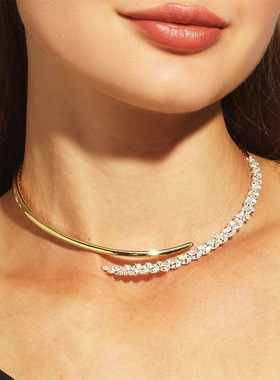 欧美麦穗元素新款树叶项圈简约锆石锁骨链百搭花卉项饰女necklace