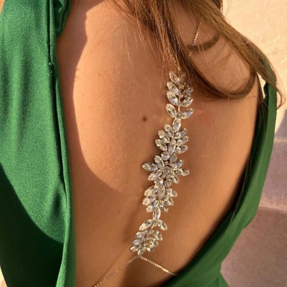 欧美现代感前后双戴叶子形身体链简约气质胸链性感背链body chain