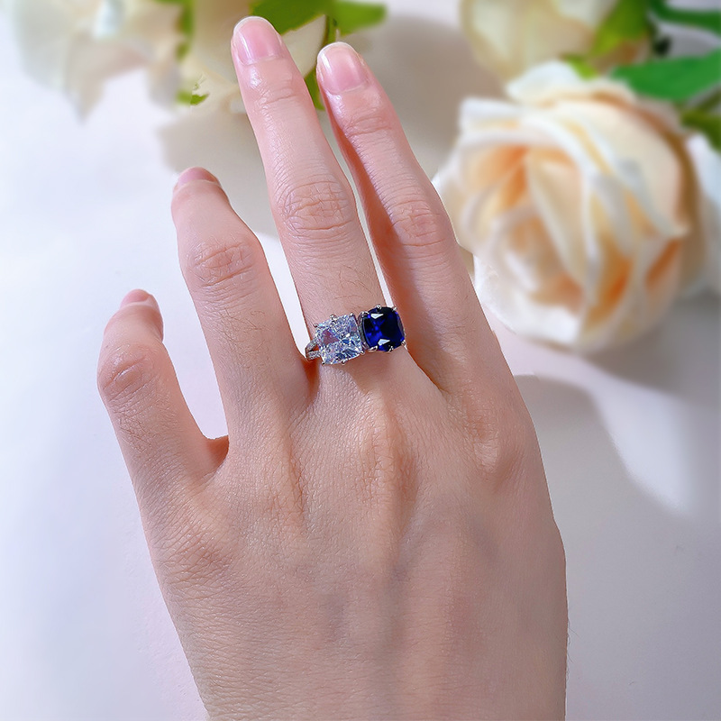 经典款珠宝2024新款S925银4ct高碳钻戒指8*8双子星豪华满钻指环