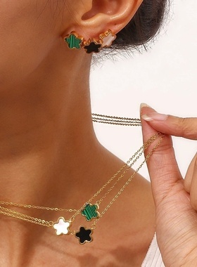 2024跨境欧美潮流耳钉女 小众清新设计不锈钢亚克力小花吊坠项链