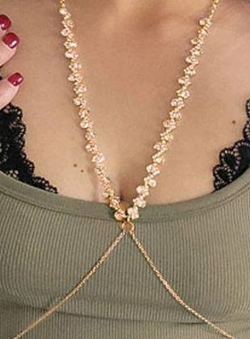 欧美跨境个性百搭满钻交叉胸链 均码夜店菱形链条身体链女chain