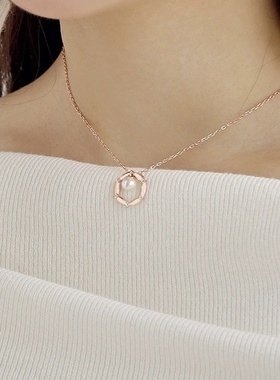 欧美跨境S925纯银项链女珍珠微锆石镶嵌荆棘圆环气质小众设计吊坠