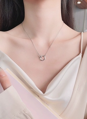 S925纯银欧美气质smile乌斯莫比环拼接满天星圆圈锁骨链