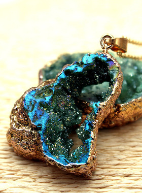 欧美天然原石切片电镀吊坠项链