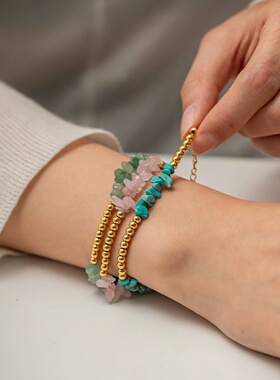 欧美ins风18K镀金碎石圆珠手链跨境时尚士百搭钛钢不掉色手链饰品