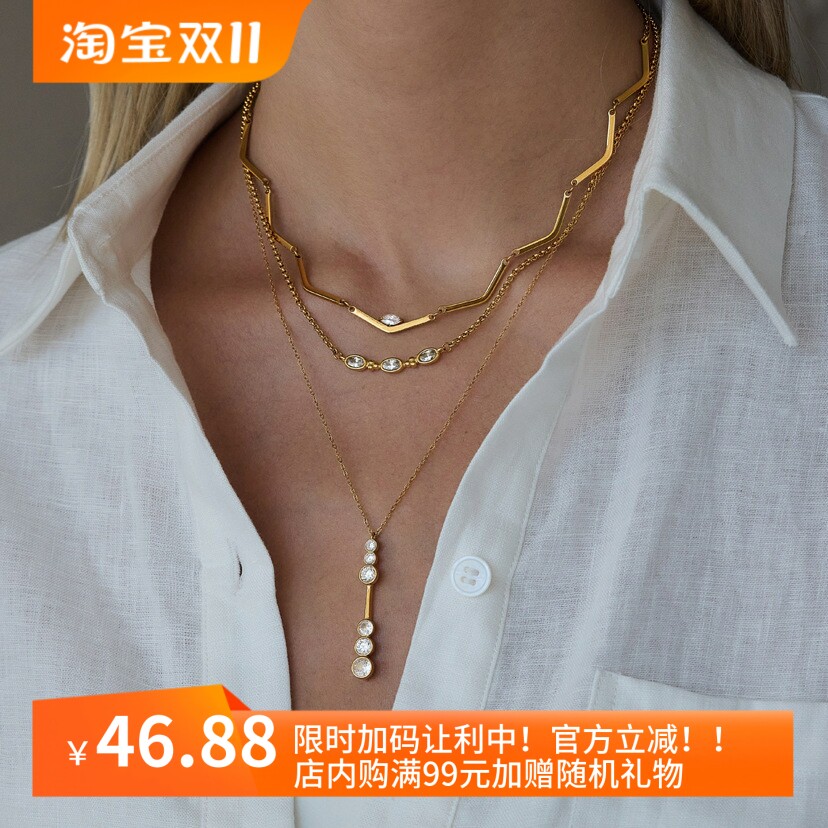 跨境钛钢项链轻奢小众锆石锁骨链不锈钢跨境饰品批发不掉色颈链女