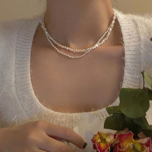 欧美新品不规则巴洛克珍珠异形小石头锁骨链14k包金choker项链女