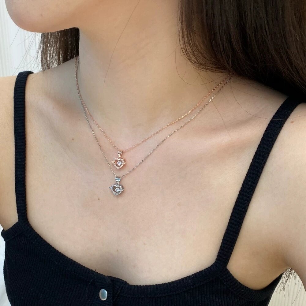 欧美s925纯银灵动项链女设计感小众天使之心心形吊坠轻奢锆石首饰