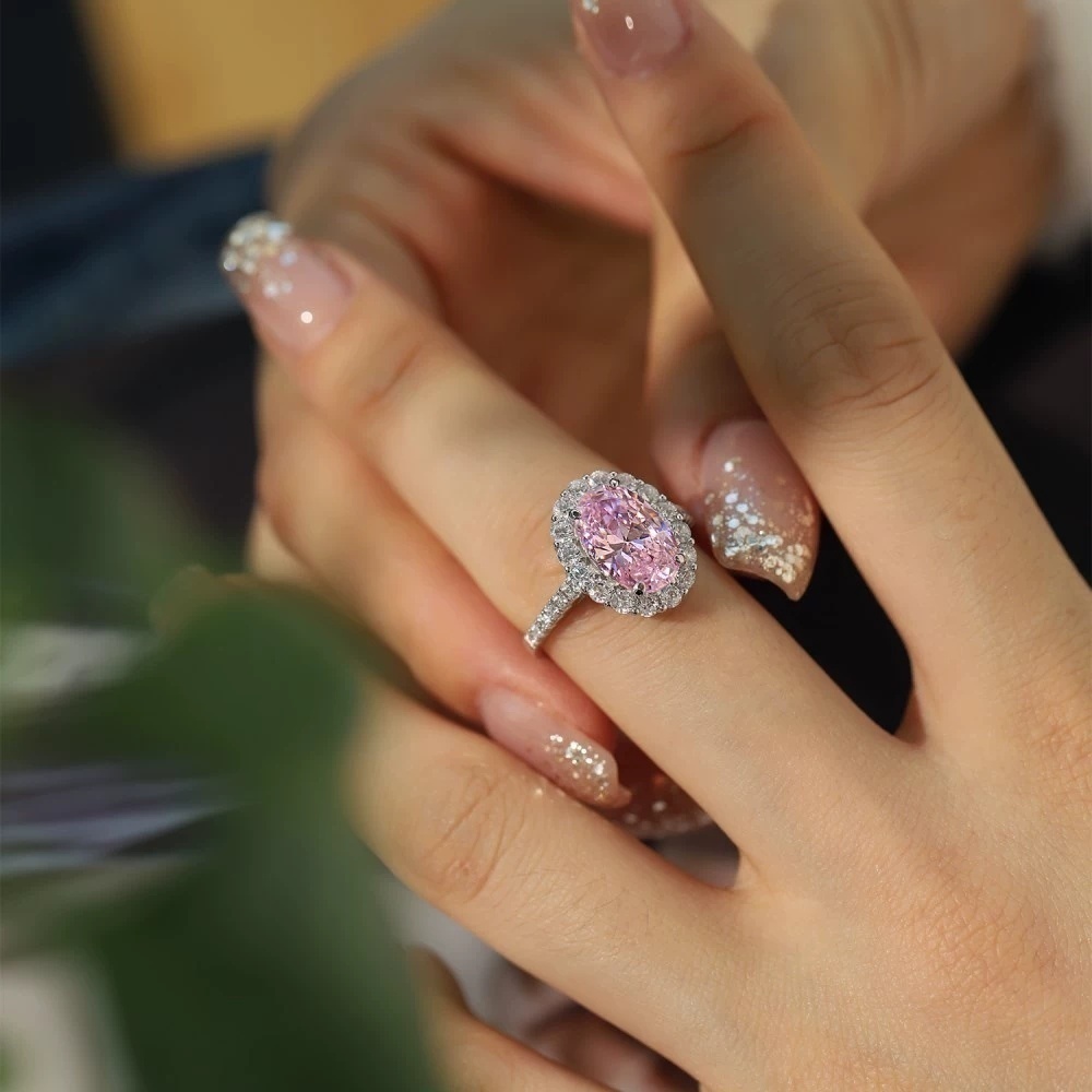 s925纯银高碳钻戒指欧美奢华鸽子蛋锆石戒指女士时尚珠宝首饰