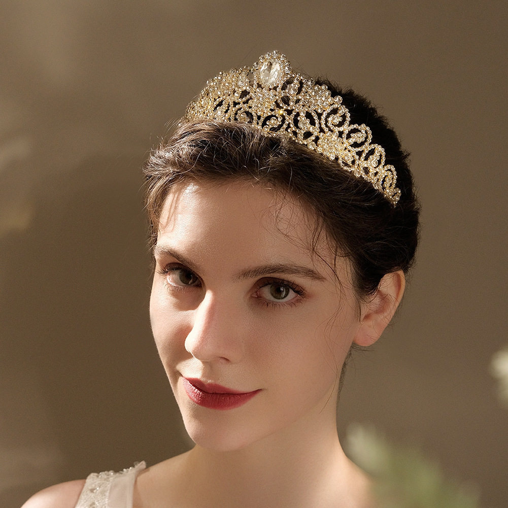 欧美浪漫婚礼女王范公主风新娘皇冠经典镶钻人造珍珠王冠婚纱头饰