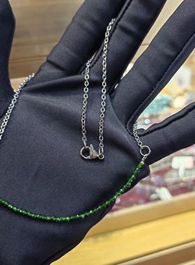 绿野仙踪短款祖母绿2mm超闪星光切微笑串珠项链女笑脸弧度锁骨链