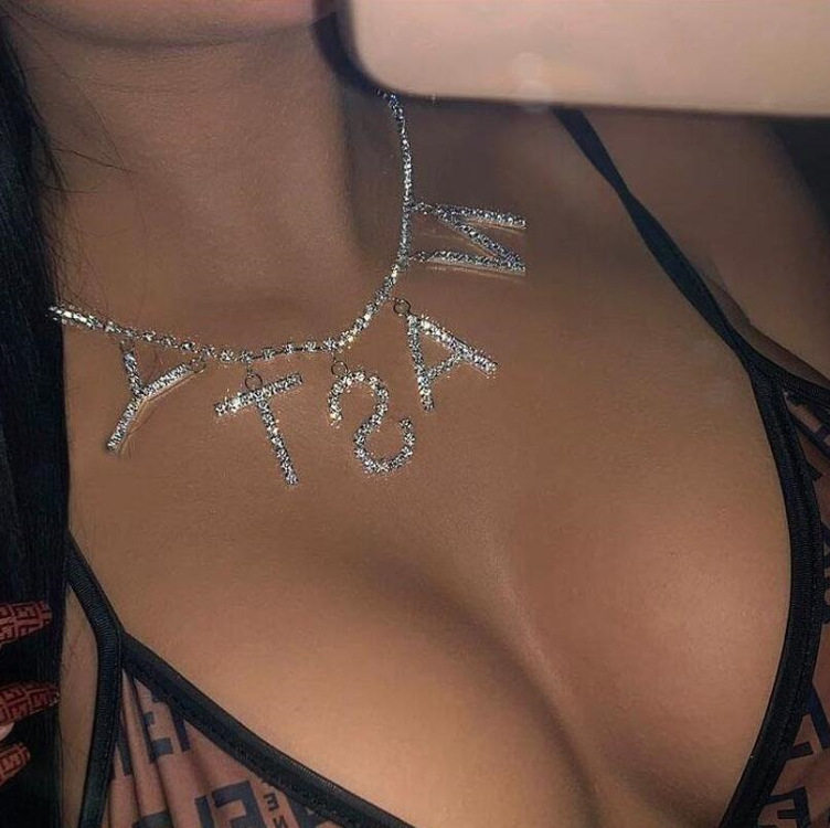 欧美夏季新品嘻哈英文字母项链女性感可定制水钻锁骨链necklace