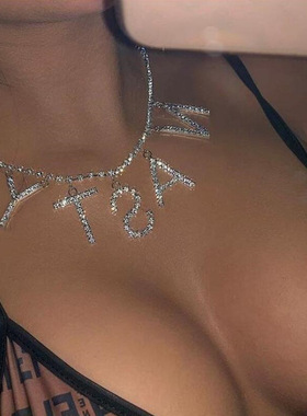 欧美嘻哈锁骨链项链锁骨链水钻