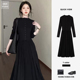收腰打底长袖 法式 赫本风小黑裙高级感气质长裙修身 针织连衣裙秋冬