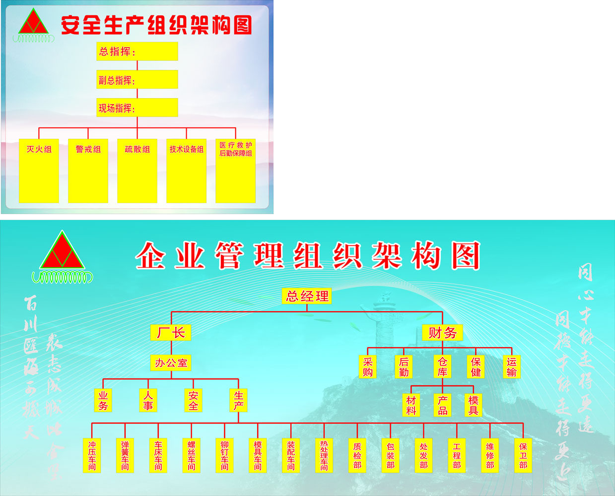 365薄膜海报展板印制贴纸素材46企业管理组织架构图 安全生产组织