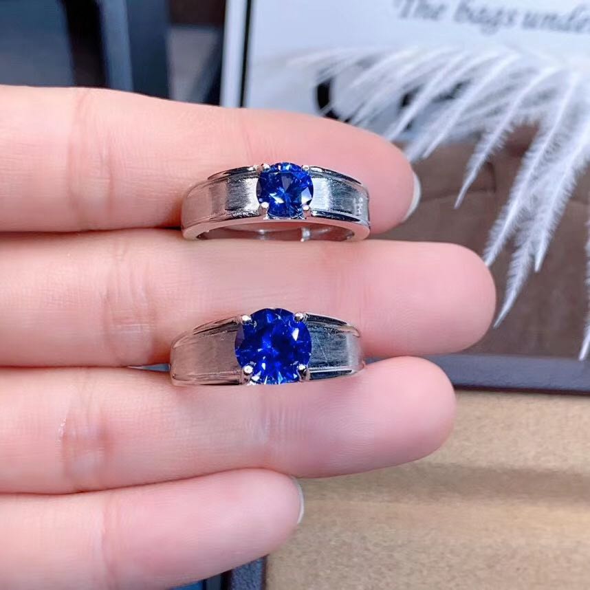 情侣款蓝宝石戒指925宝蓝色通用